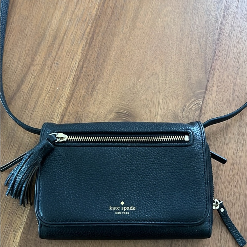 kate spade Black Pebbled Leather Crossbody with Tassel
